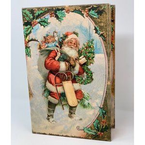 Christmas Box Decoration Santa w/His Sleigh & Sack of Toys HO HO HO on Spine 3"